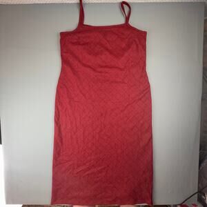 Vintage Eddie Bauer Wool Slip Dress Petite L Red Midi Lined Spaghetti Strap